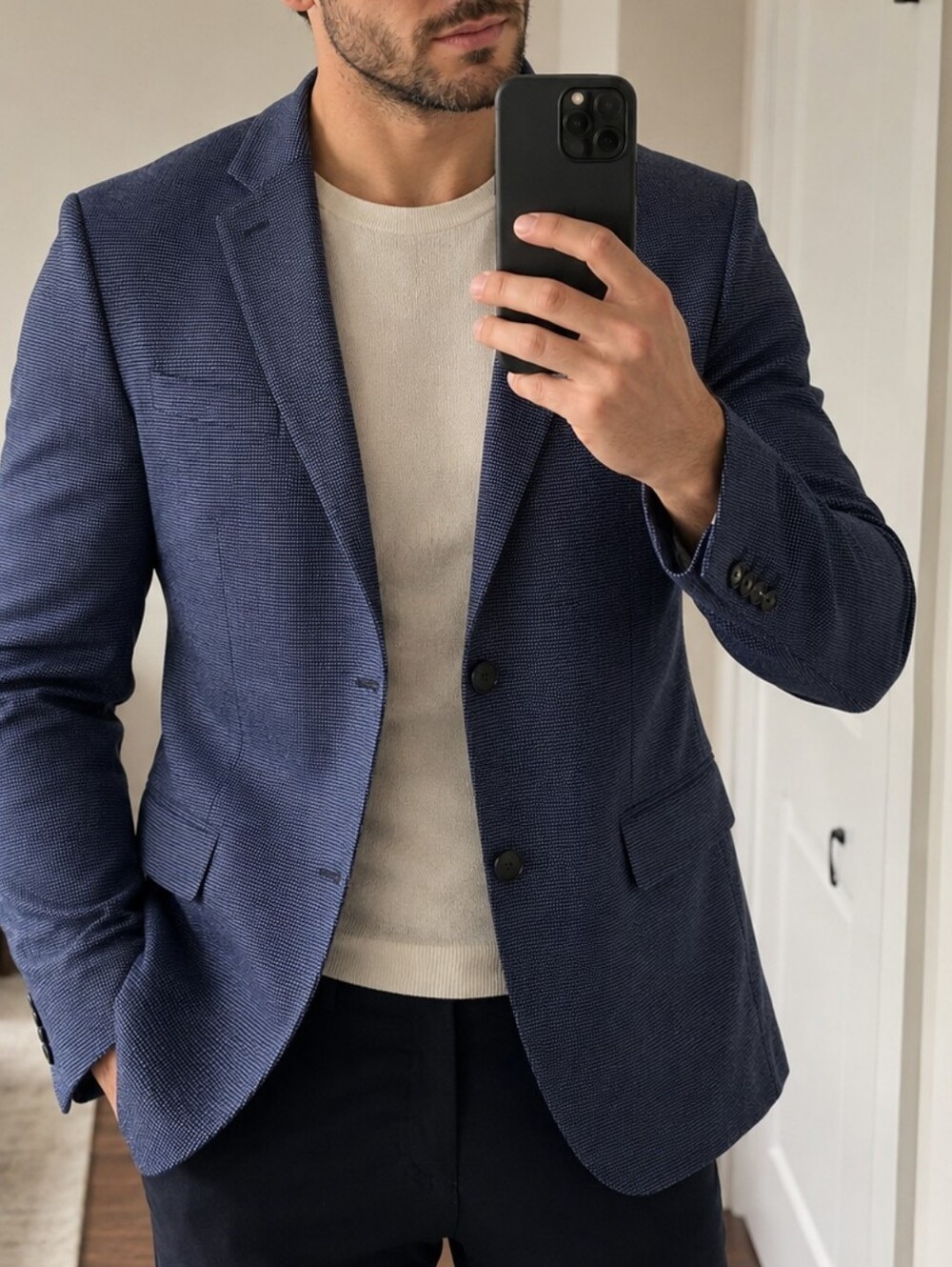 HM H&M 42R mens men slim fit blazer suit jacket blue like new
